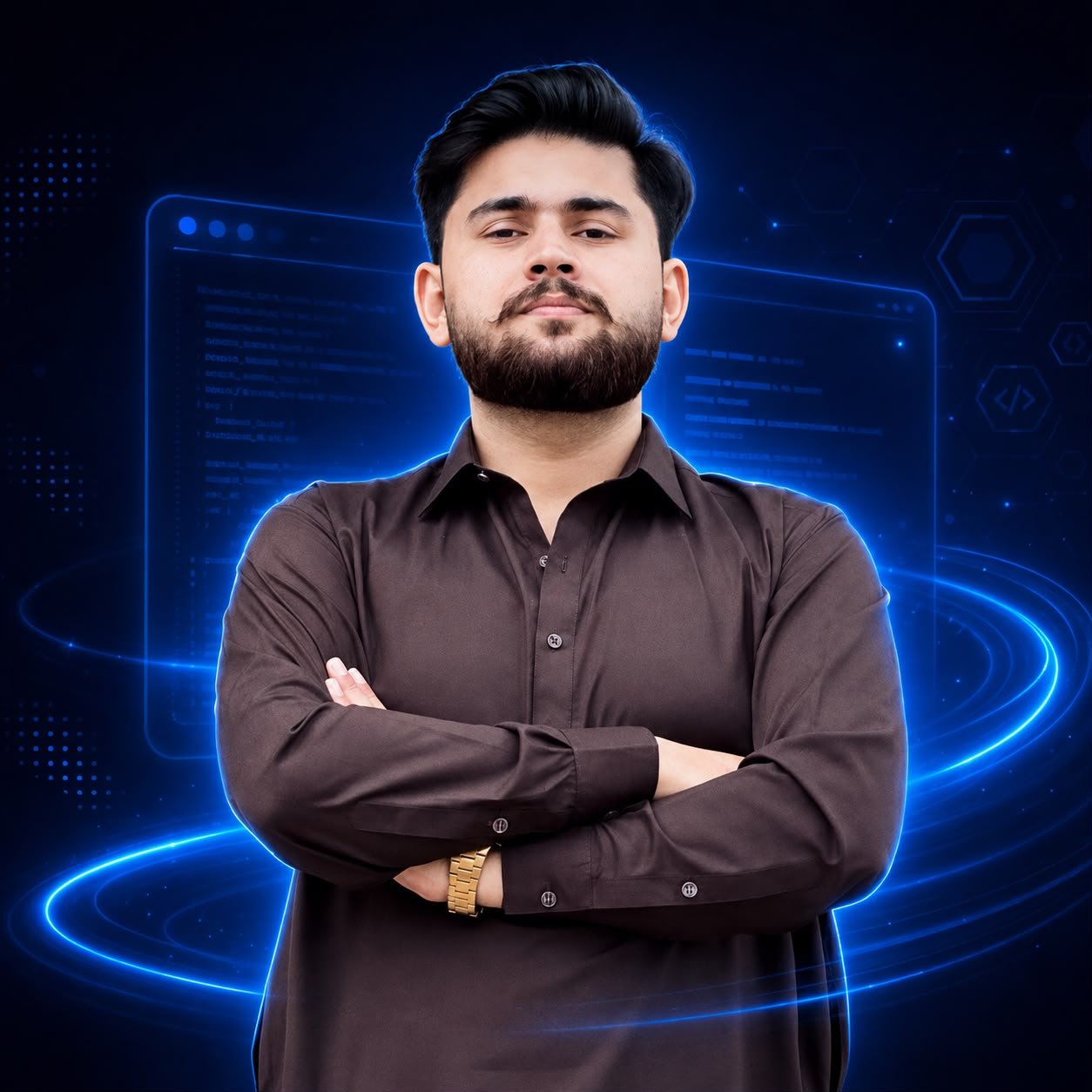 Abdullah Zia in a blue technology environment